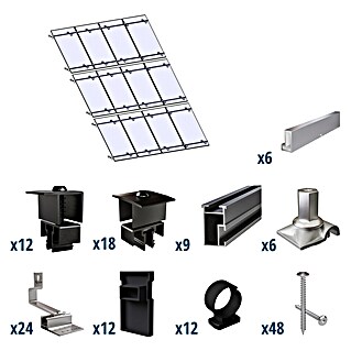 Solavento Befestigungs-Set Typ 1 (Passend für: 12 Solarmodule (4x3), Witterungsbeständig, Geeignet für: Schrägdach)