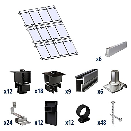 Solavento Befestigungs-Set Typ 1 (Passend für: 12 Solarmodule (4x3), Witterungsbeständig, Geeignet für: Schrägdach)