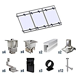 Solavento Befestigungs-Set Typ 2 (Passend für: 3 Solarmodule (3x1), Geeignet für: Schrägdach)