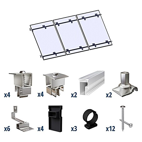 Solavento Befestigungs-Set Typ 2 (Passend für: 3 Solarmodule (3x1), Geeignet für: Schrägdach)