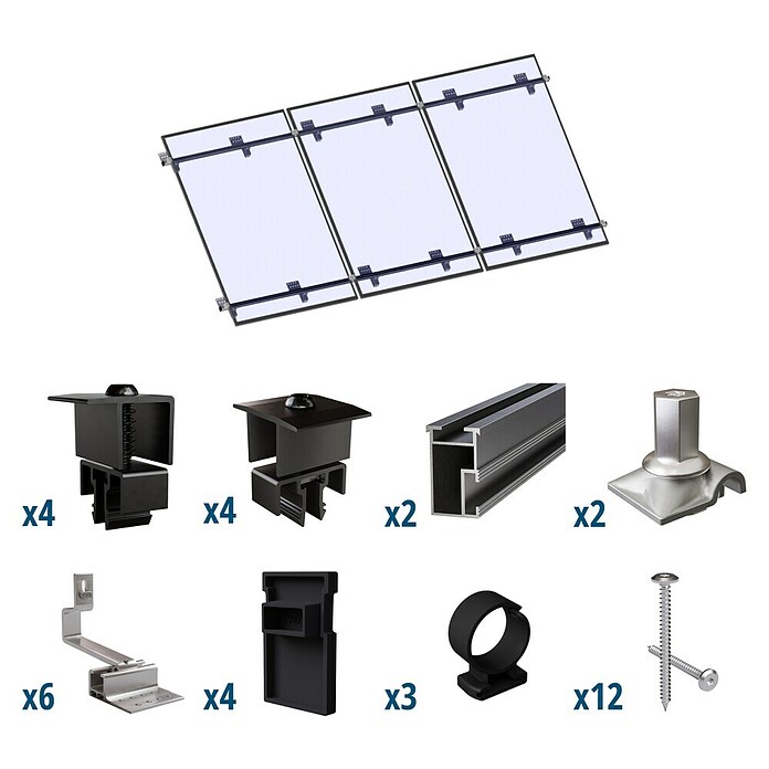 Solavento Befestigungs-Set Typ 1 (Passend für: 3 Solarmodule (3x1), Witterungsbeständig, Geeignet für: Schrägdach) | BAUHAUS