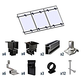 Solavento Befestigungs-Set Typ 1 (Passend für: 3 Solarmodule (3x1), Witterungsbeständig, Geeignet für: Schrägdach)