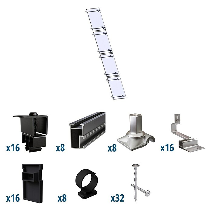 Solavento Befestigungs-Set Typ 1 (Passend für: 4 Solarmodule (1x4), Witterungsbeständig, Geeignet für: Schrägdach) | BAUHAUS