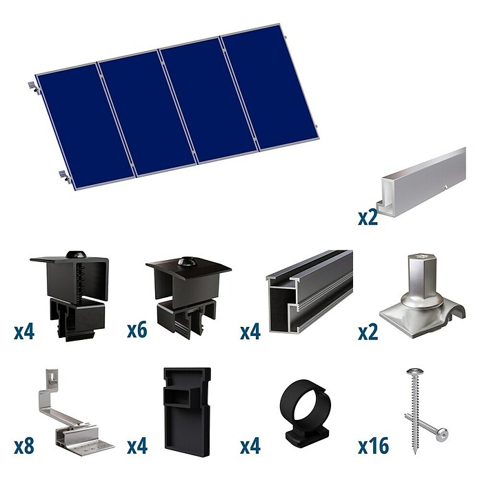 Solavento Befestigungs-Set Solavento (Passend für: 4 Solarmodule (4x1), Witterungsbeständig, Geeignet für: Schrägdach) | BAUHAUS