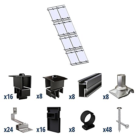Solavento Befestigungs-Set Typ 1 (Passend für: 8 Solarmodule (2x4), Witterungsbeständig, Geeignet für: Schrägdach)