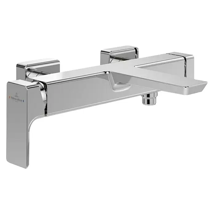 Villeroy & Boch Badewannenarmatur Subway 3.0 - Chrom, Glänzend - Polierter Chrom-Wandbadmischer mit modernem rechteckigem Design.