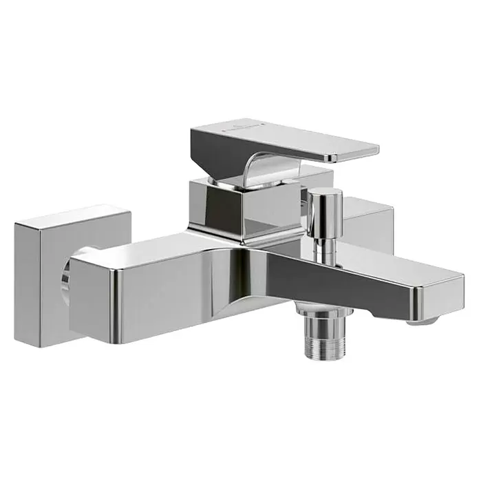 Villeroy & Boch Badewannenarmatur Architectura Square - Chrom, Glänzend - Elegante, moderne Chrom-Waschtischarmatur in quadratischem Design mit Einhebelmischer und zusätzlichem Steuerknauf.