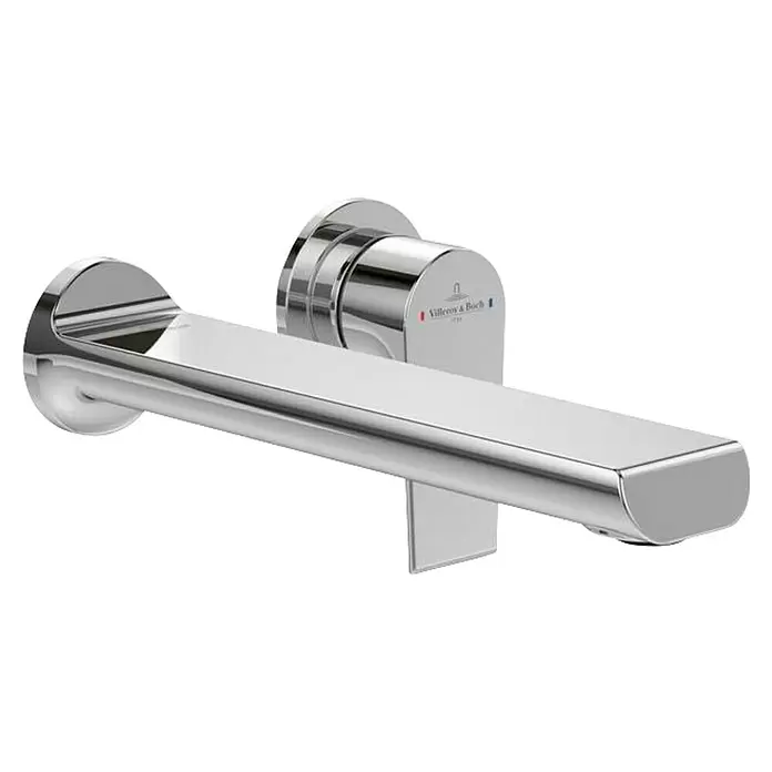 Villeroy & Boch Waschtischarmatur Liberty - Chrom, Glänzend - Glatte, polierte Chrom-Wandarmatur mit rechteckigem Auslauf und integrierten Bedienelementen.