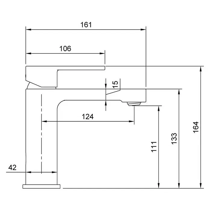 Villeroy & Boch Waschtischarmatur Architectura - Chrom - Technische Zeichnung einer Einhebelarmatur mit Maßen.