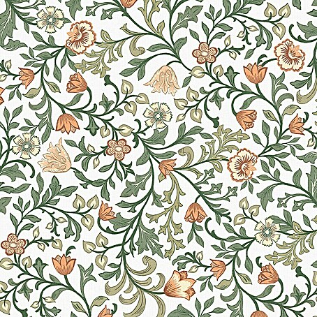 Marburg Heritage Vliestapete Blumenallover (Weiß/Grün, Floral, 10,05 x 0,53 m)