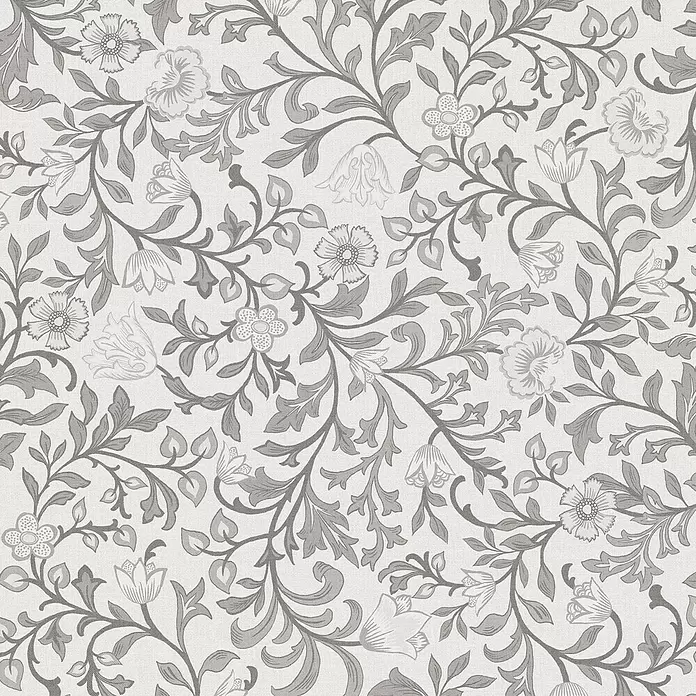 Marburg Heritage Vliestapete Blumenallover - Grau, Floral, 10,05 x 0,53 m - Detailreiches Blumenmuster in Grau und Off-White mit Blättern und Blüten, ideal für Tapeten oder Stoffe.