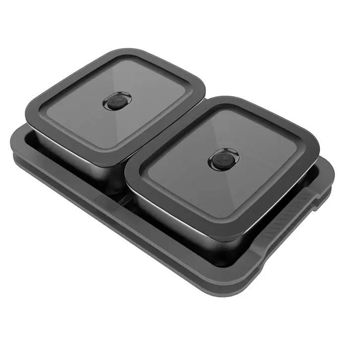 Weber Works Serviertablett Set - 5 -tlg., L x B: 36,5 x 24 cm, Metall, Schwarz/Grau - Dunkelgraue, quadratische Frischhaltedosen mit passendem Tablett, ideal für die Aufbewahrung von Lebensmitteln und eine organisierte Küche.