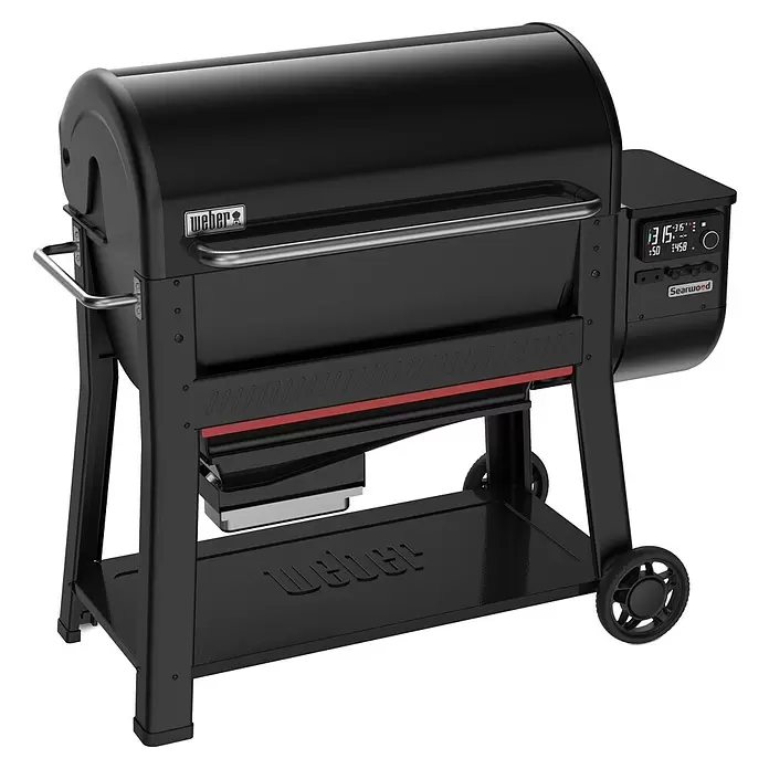 Weber Pelletgrill Searwood - Grillfläche (B x T): 91 x 44,5 cm, Schwarz - Schwarzer Pelletgrill mit Edelstahlakzenten und digitalem Bedienfeld.