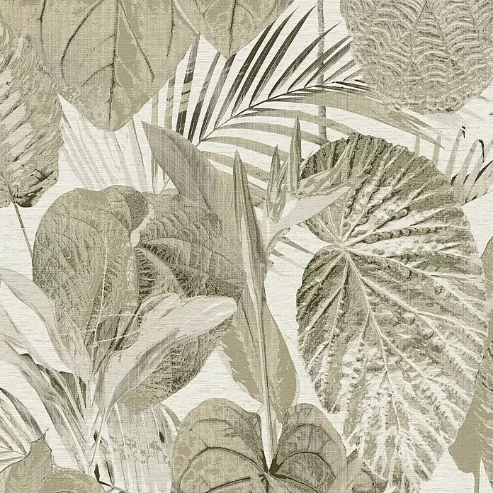A.S. Création Famous Garden Vliestapete Dschungel - Beige-Taupe, Floral, 10,05 x 0,53 m - Strukturiertes nahtloses Muster aus tropischen Blättern in Beige und Braun.