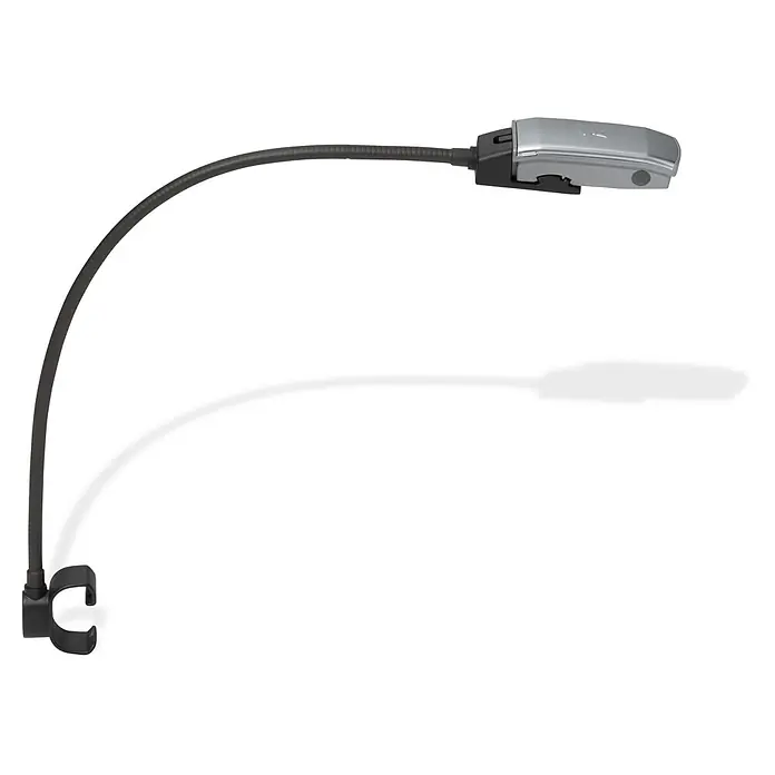Weber Works Mobiles LED-Licht - 69,5 cm, Schwarz - Hier ist eine schicke silberne Schwanenhalslampe mit einem praktischen Clipfuß, ideal zum Anklemmen an Oberflächen für flexible Beleuchtung.