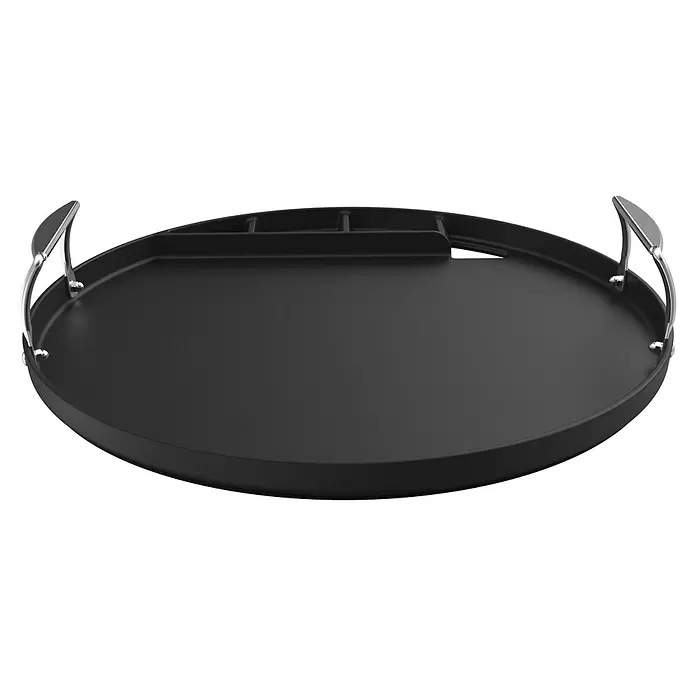 Weber Grillplatte - Durchmesser: 54,5 cm, Gusseisen - Runde schwarze Servierplatte mit silbernen Griffen und Innenfächern, leicht zu tragen.