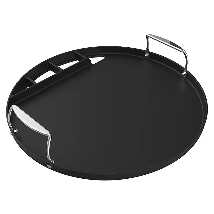 Weber Grillplatte - Durchmesser: 54,5 cm, Gusseisen - Runde schwarze Grillplatte mit silbernen Griffen und integrierter Fettablaufrinne.