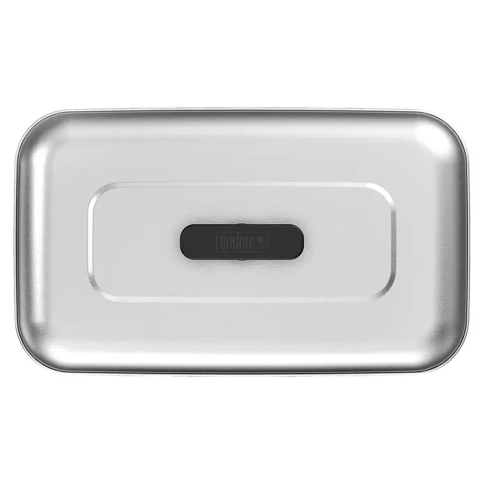 Weber Burgerglocke XL - Edelstahl, L x B x H: 43,5 x 22,5 x 12,5 cm - Rechteckiger Deckel aus gebürstetem Edelstahl mit schwarzem Weber-Logo-Griff.