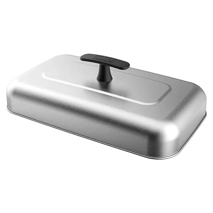 Weber Burgerglocke XL - Edelstahl, L x B x H: 43,5 x 22,5 x 12,5 cm - Rechteckige Weber Räucherbox aus gebürstetem Edelstahl mit schwarzem Griff.