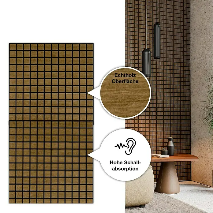 acous Akustikpaneel Blockbuster - Eiche rustikal, L x B x S: 610 x 610 x 10,3 mm, 4 Stk. - Akustikpaneele mit Echtholzoberfläche zur Schallabsorption. Für ein angenehmes Raumklima und verbesserte Akustik.