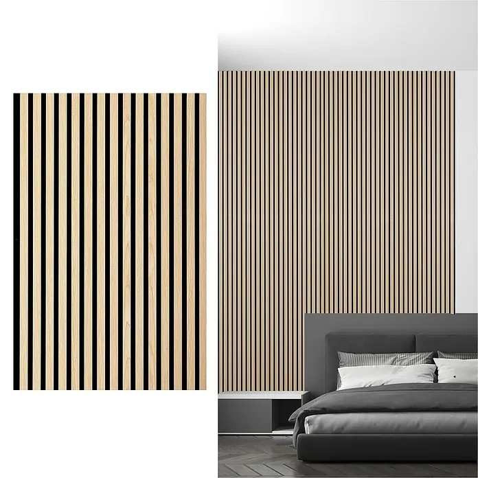 Sonido Akustikpaneel Elements - New Oak Light, L x B x S: 1.200 x 560 x 18 mm - Holzpaneele mit vertikalen Lamellen. Das Produkt bietet eine stilvolle und moderne Wandgestaltung für Innenräume.
