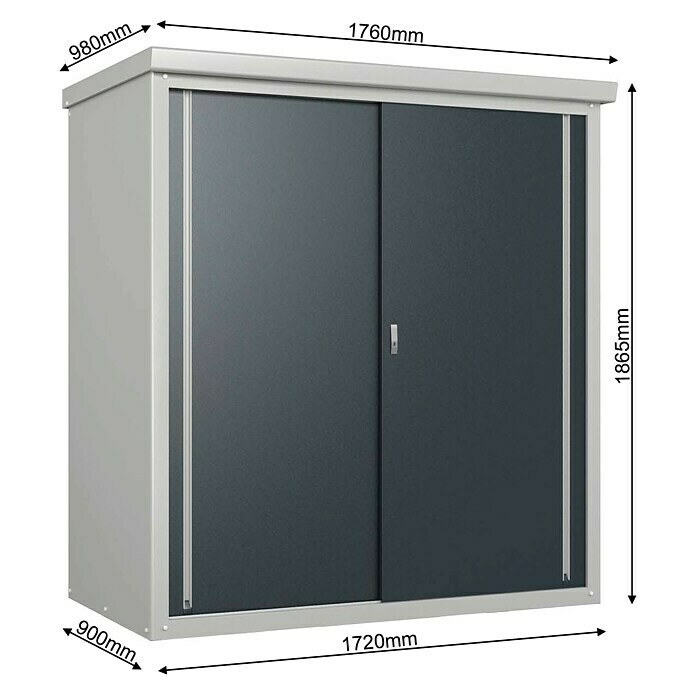 Trimetals Geräteschrank Guardian D63Außenbreite inkl. Dachüberstand: 172 cm, Außentiefe inkl. Dachüberstand: 89 cm, Stahl, Lichtgrau, Anthrazit Unknown