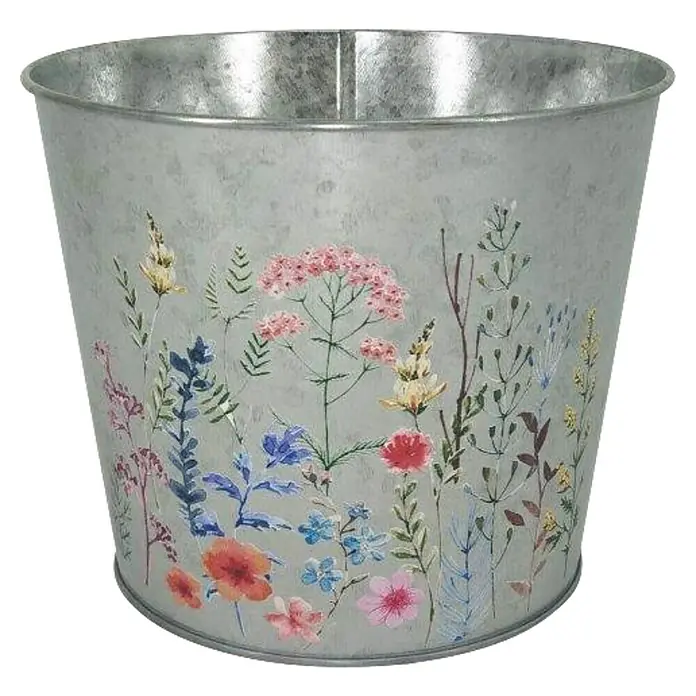 A.H.G. Übertopf Blumen - Ø x H: 10,5 x 10 cm, 0,5 l - Metall Pflanztopf mit Blumenmuster, ideal für den Garten oder als dekoratives Element im Innenbereich, Durchmesser ca. 20 cm.