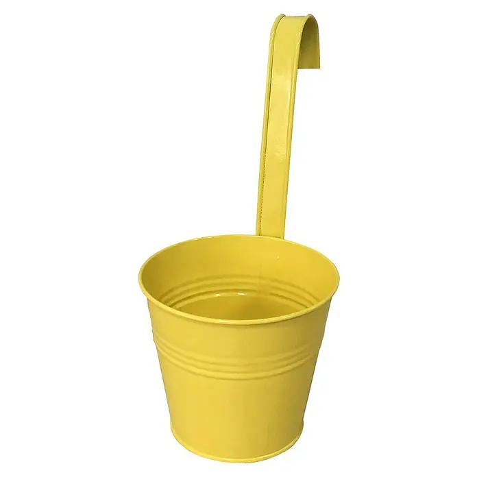 A.H.G. Pflanztopf - Ø x H: 12 x 11 cm, Metall, Gelb - Gelber Pflanzkübel mit Henkel zum Aufhängen, ideal für den Garten oder Balkon, um Pflanzen stilvoll zu präsentieren.