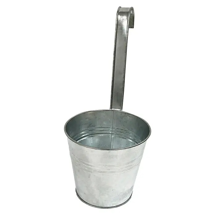 A.H.G. Pflanztopf - Ø x H: 12 x 11 cm, Metall, Silber - Nahaufnahme eines Metalleimers mit Griff, ideal für dekorative Zwecke oder zur Aufbewahrung kleiner Gegenstände.