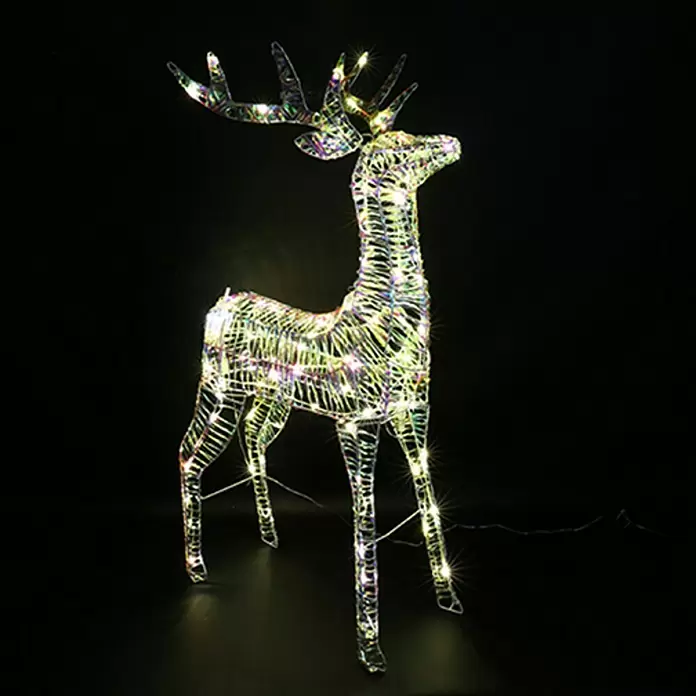 LED-Weihnachtsdekofigur Hirsch Bling - 22 x 60 x 100 cm, Klar/Irisierend, Netzbetrieben, LED - Beleuchtetes Draht-Rentier mit mehrfarbigen LEDs, geeignet für Weihnachtsdekoration.