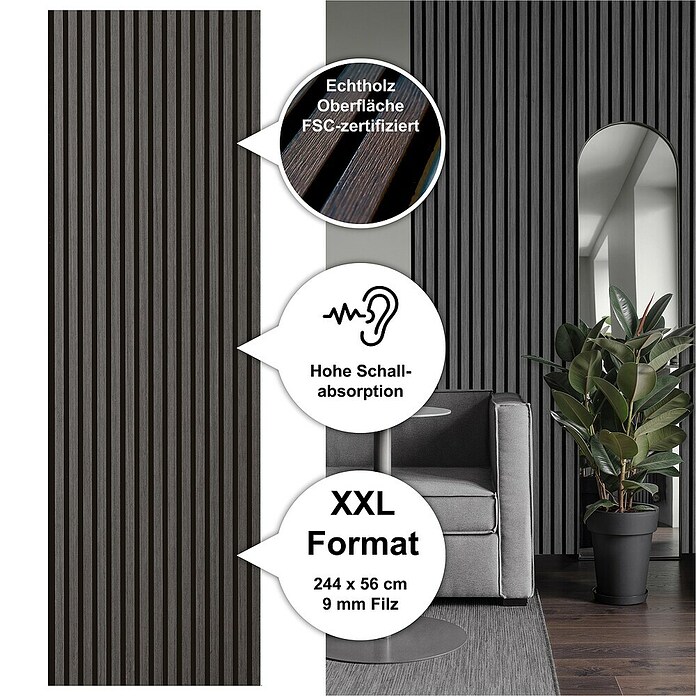 Sonido Akustikpaneel Elements (Black Oak, L x B x S: 2 440 x 560 x 18 mm) | BAUHAUS