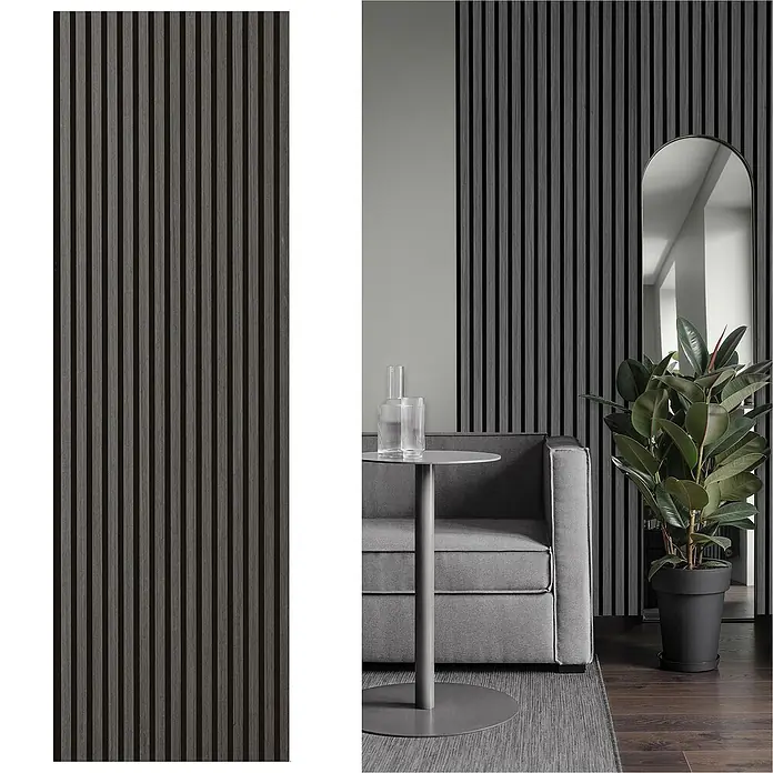 Sonido Akustikpaneel Elements - Black Oak, L x B x S: 2.440 x 560 x 18 mm - Elegante Holzpaneele in dunkler Optik. Das Produkt verleiht jedem Raum eine stilvolle Note und verbessert die Akustik.