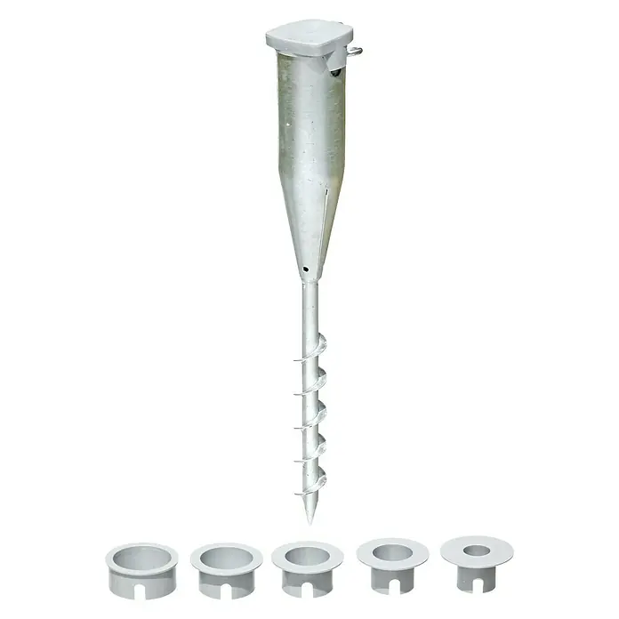 Alberts Einschraubbodenhülse - Ø x H: 6,5 x 40 cm - Metall Erdanker mit mehreren Adaptern, zur sicheren Befestigung im Boden. Ideal für Zäune und mehr.