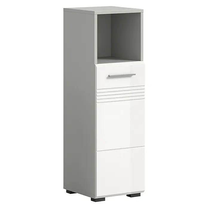 xonox.home Copa Midischrank - B x T x H: 30 x 30 x 95 cm, Weiß, Glänzend - Moderne, weiße Kommode mit offenem Fach und Schubladen, ideal für Schlafzimmer oder Wohnzimmer. Elegantes Möbelstück mit praktischem Stauraum.