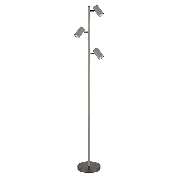 Globo Robby Stehleuchte - 5 W, Höhe: 154 cm, Grau matt, GU10 - Silbergraue Metallstehlampe mit drei verstellbaren Strahlern.