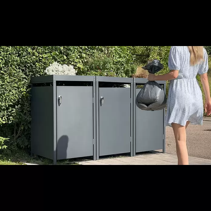Metzler Mülltonnenbox - 198,5 x 80 cm, Stahl, Anthrazit, Geeignet für Anzahl Mülltonnen: 3 Stk., Mit Pflanzdach - Metzler Mlltonnenbox in RAL 7016 Anthrazit mit Pflanzdach