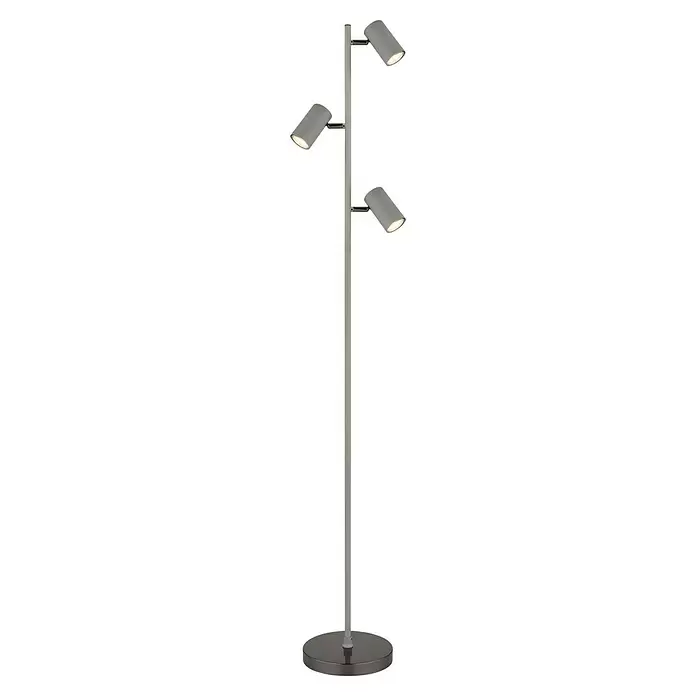 Globo Robby Stehleuchte - 5 W, Höhe: 154 cm, Grau matt, GU10 - Stehlampe in Grau mit drei verstellbaren Strahlern und dunklem Metallsockel.