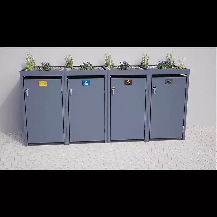 Metzler Mülltonnenbox - 198,5 x 80 cm, Stahl, Anthrazit, Geeignet für Anzahl Mülltonnen: 3 Stk., Mit Pflanzdach - Metzler Mlltonnenbox mit Pflanzdach in Anthrazitgrau pulverbeschichtet