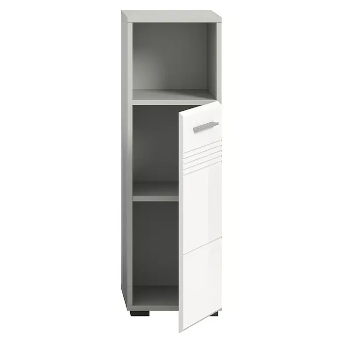 xonox.home Copa Midischrank - B x T x H: 30 x 30 x 95 cm, Weiß, Glänzend - Ein eleganter weißer Hochschrank mit einer Tür und offenen Regalfächern, ideal für Badezimmer oder Wohnbereich. Bietet Stauraum und modernes Design.