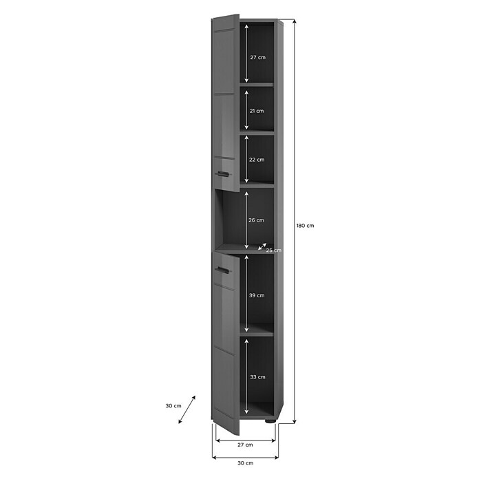 xonox.home Soft Hochschrank (B x T x H: 30 x 30 x 180 cm, Grau, Glänzend) | BAUHAUS