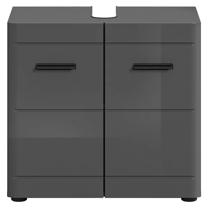 xonox.home Soft Waschtischunterschrank - B x T x H: 60 x 34 x 56 cm, Grau, Glänzend - Grauer Waschtischunterschrank mit zwei Schubladen und Griffen. Das Möbelstück ist modern und stilvoll gestaltet.