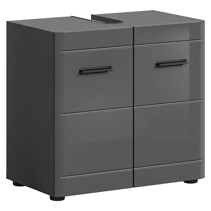 xonox.home Soft Waschtischunterschrank - B x T x H: 60 x 34 x 56 cm, Grau, Glänzend - Modernes, graues Badezimmer-Waschbeckenunterschrank mit zwei Türen und horizontalen Griffen. Perfekt für stilvolle Badezimmer.