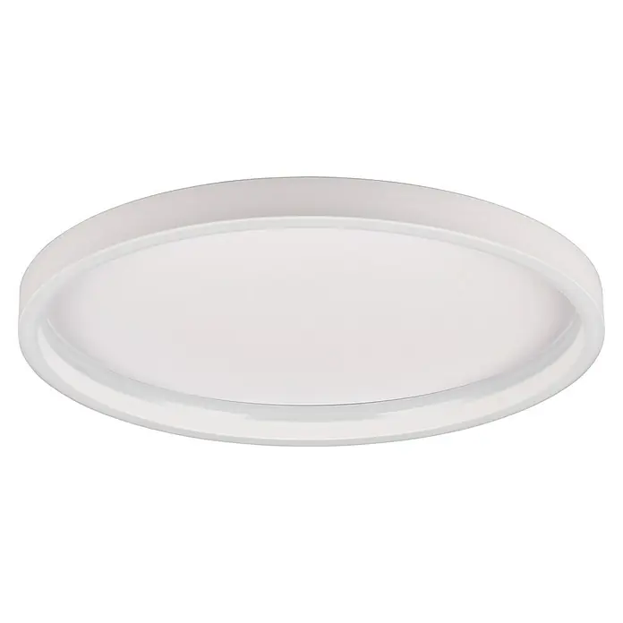 Trio Lighting Plafón LED para pared y techo Rotonda - 20 W, Ø x Al: 35 x 5 cm, Blanco, Blanco cálido - Primer plano de una moderna lámpara de techo redonda en blanco, que muestra un diseño elegante y minimalista para la iluminación interior.