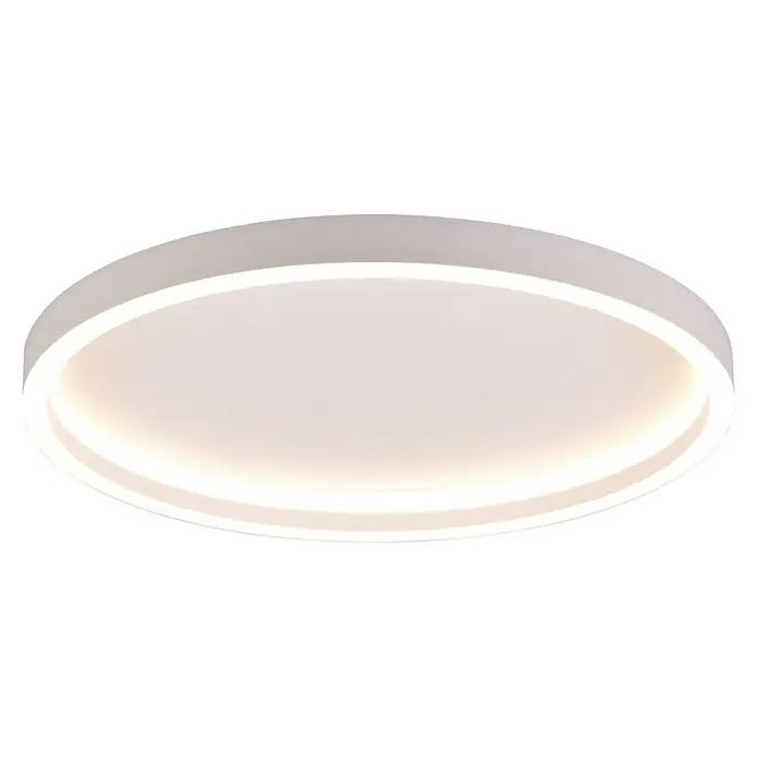 Trio Lighting Plafón LED para pared y techo Rotonda - 20 W, Ø x Al: 35 x 5 cm, Blanco, Blanco cálido - Primer plano de una lámpara de techo LED redonda y blanca, que emite una luz suave y uniforme con un diseño elegante y moderno.