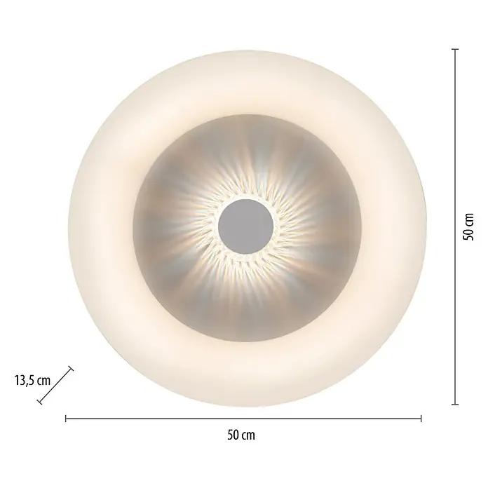 Just Light Plafón LED redondo Vertigo - 30 W, Ø x Al: 50 x 13,5 cm, Blanco, Multicolor - Imagen de una lámpara de techo redonda blanca con dimensiones de 50 cm de diámetro y 13,5 cm de profundidad.