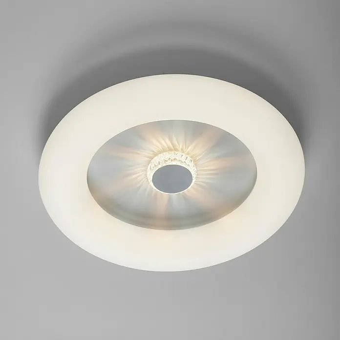 Just Light Plafón LED redondo Vertigo - 30 W, Ø x Al: 50 x 13,5 cm, Blanco, Multicolor - Lámpara de techo LED moderna con diseño en forma de anillo y un acento central de cristal, ofreciendo una luz cálida en un estilo elegante y minimalista.