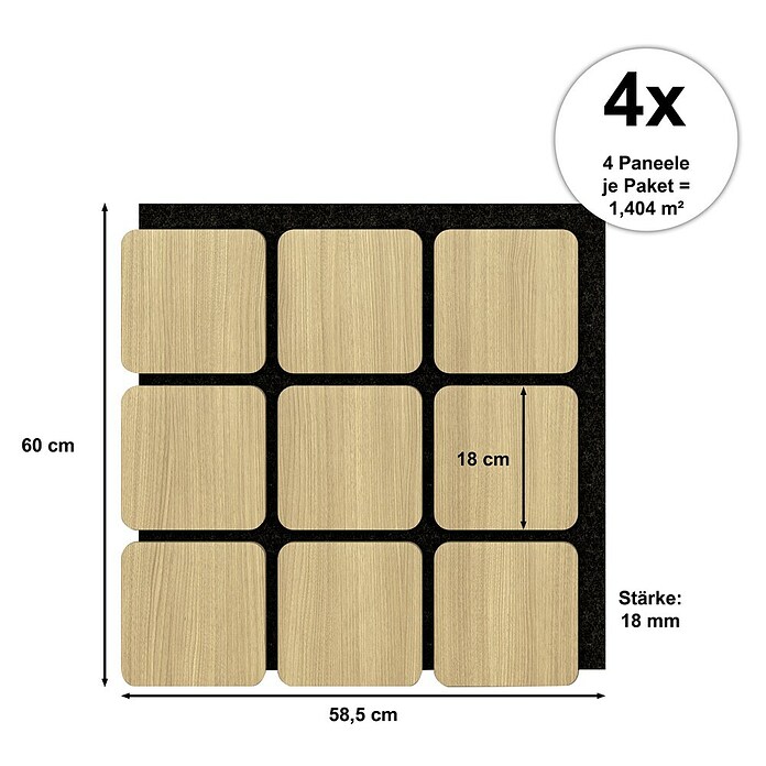 Sonido Akustikpaneel Quadrum (New Light Oak, 600 x 585 x 18 mm, 4 Stk.) | BAUHAUS