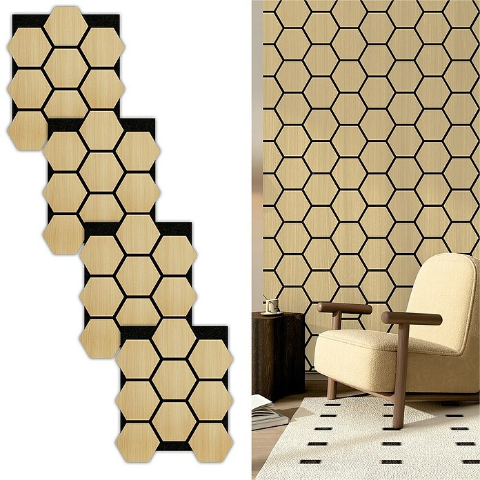 Sonido Akustikpaneel Hexagon (New Light Oak, L x B x S: 760 x 574 x 18 mm, 4 Stk.) | BAUHAUS