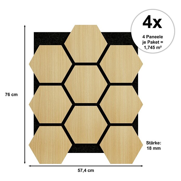 Sonido Akustikpaneel Hexagon (New Light Oak, L x B x S: 760 x 574 x 18 mm, 4 Stk.) | BAUHAUS
