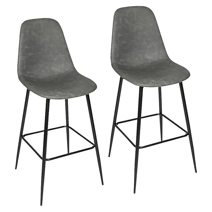 Home Deco Factory Taburete de cocina Amber - Gris, 2 pzs. - Dos taburetes de bar grises con patas de metal negro, una opción de asiento moderna y elegante. Perfecto para cocinas o bares.